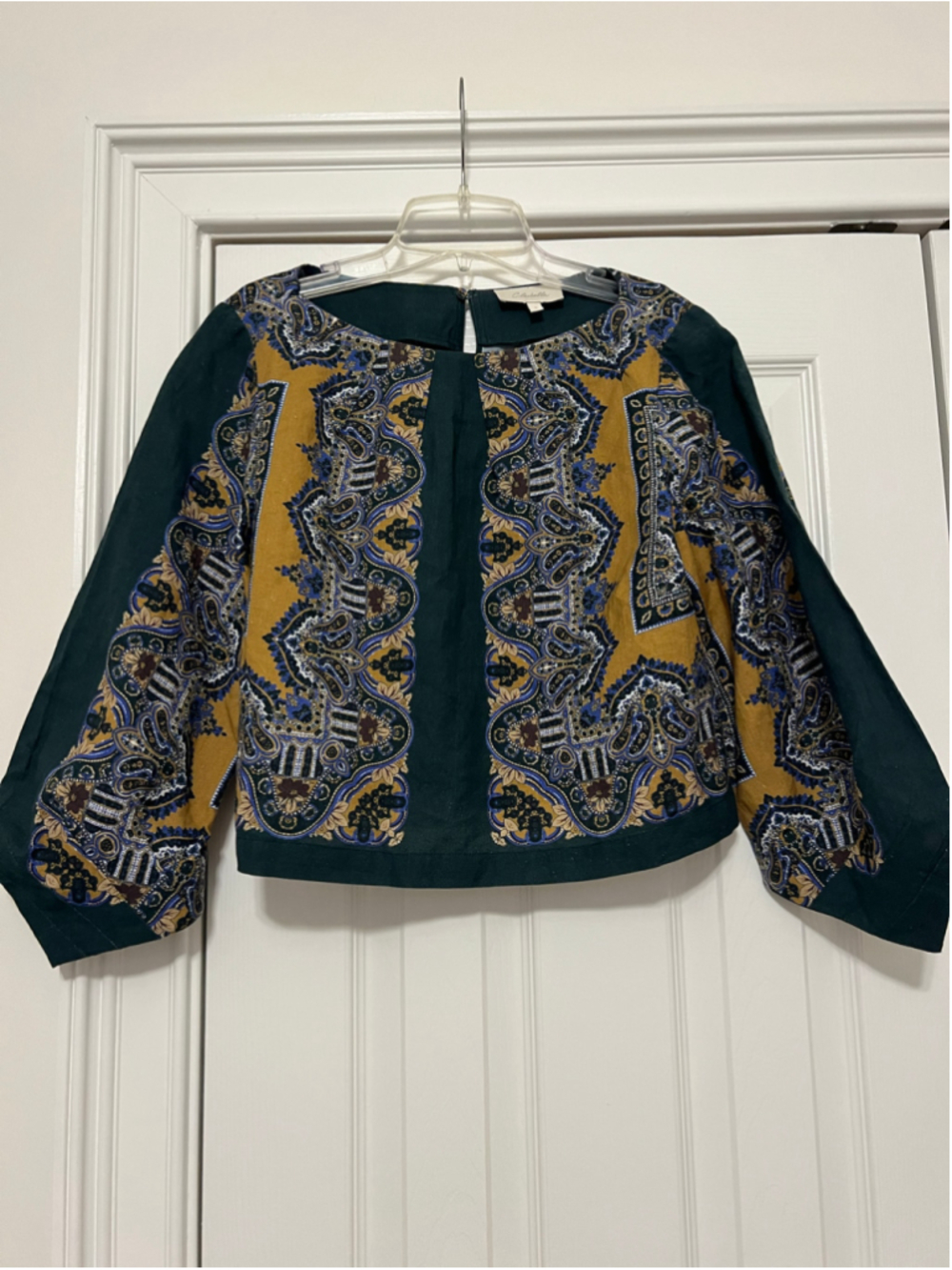 Women's Cleobella Blouse Size S Green Gold Paisley Print Cotton Linen Blend